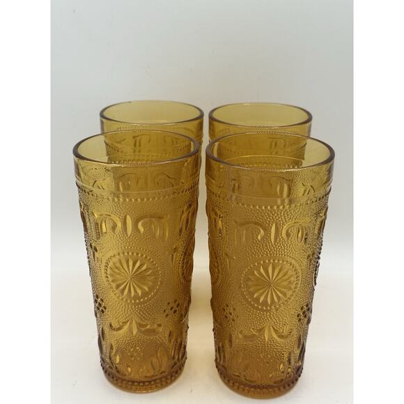 VTG MCM Brockway American Concord Amber Glasses 12 oz Tumbler Set of 4- 6.5” - Picture 5 of 6